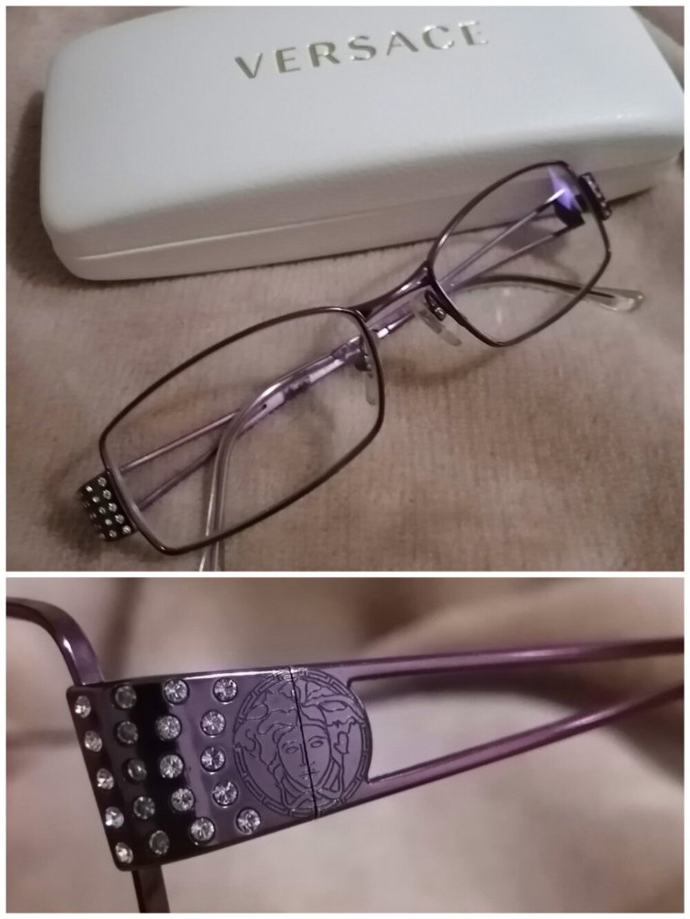 Rare Vintage Y2K Pink/Purple Versace Swarovski Eyeglasses with Case (1117-B)